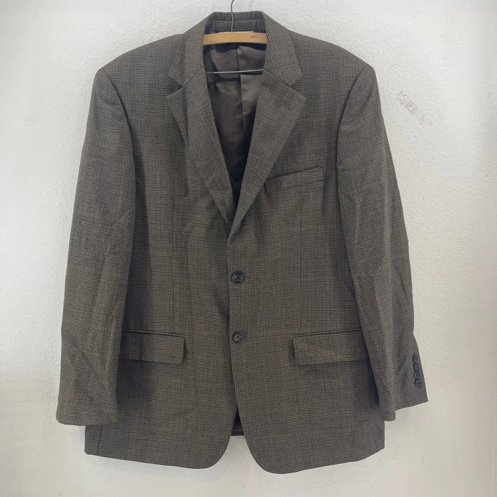 Pronto Uomo Wool Sport Coat Mens 43R‎ Brown Houndstooth Blazer Jacket Academia